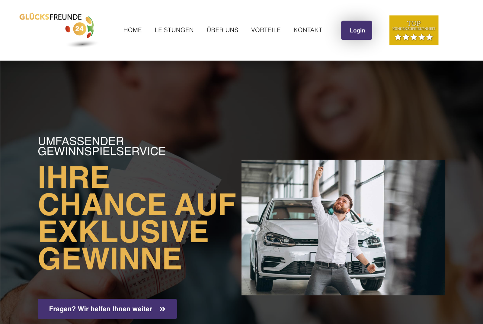 Startseite von gluecksfreunde24.com: Umfassender Gewinnspielservice, Ihre Chance auf exklusive Gewinne