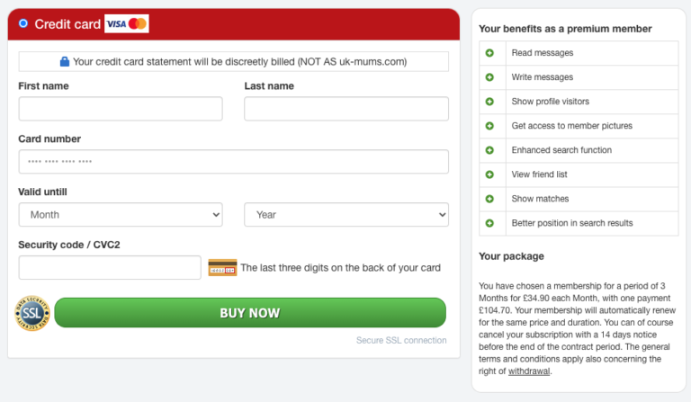 Order page with auto-renewal note on a Paidwings AG dating site