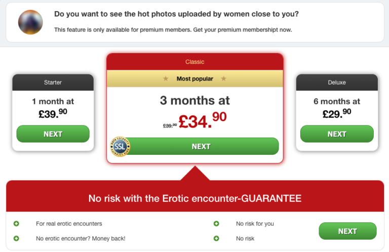 Premium Membership offer page of a Paidwings AG dating site
