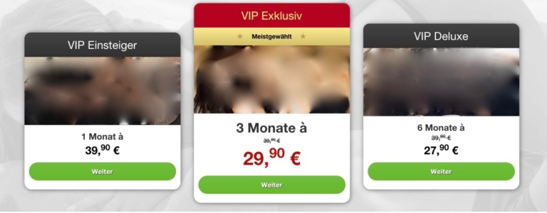 Screenshot der verschiedenen Premiummitgliedschaften bei date4friend AG