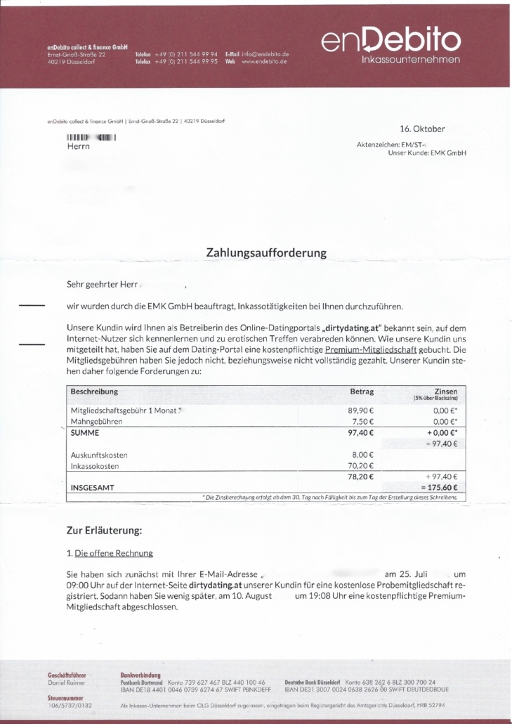 Typische Mahnung für die EMK GmbG