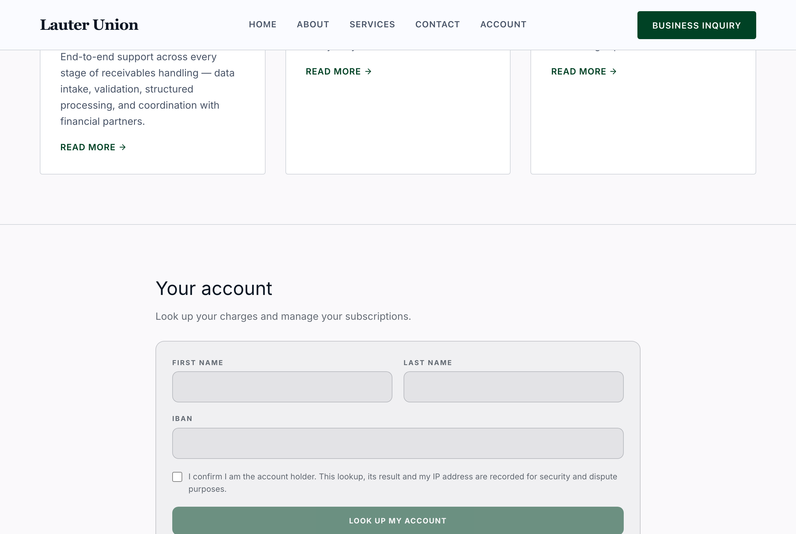 IBAN-Formular auf lauterunion.com: Look up my account