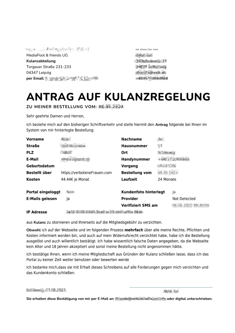 Kulanzantrag der Mediapool & friends UG