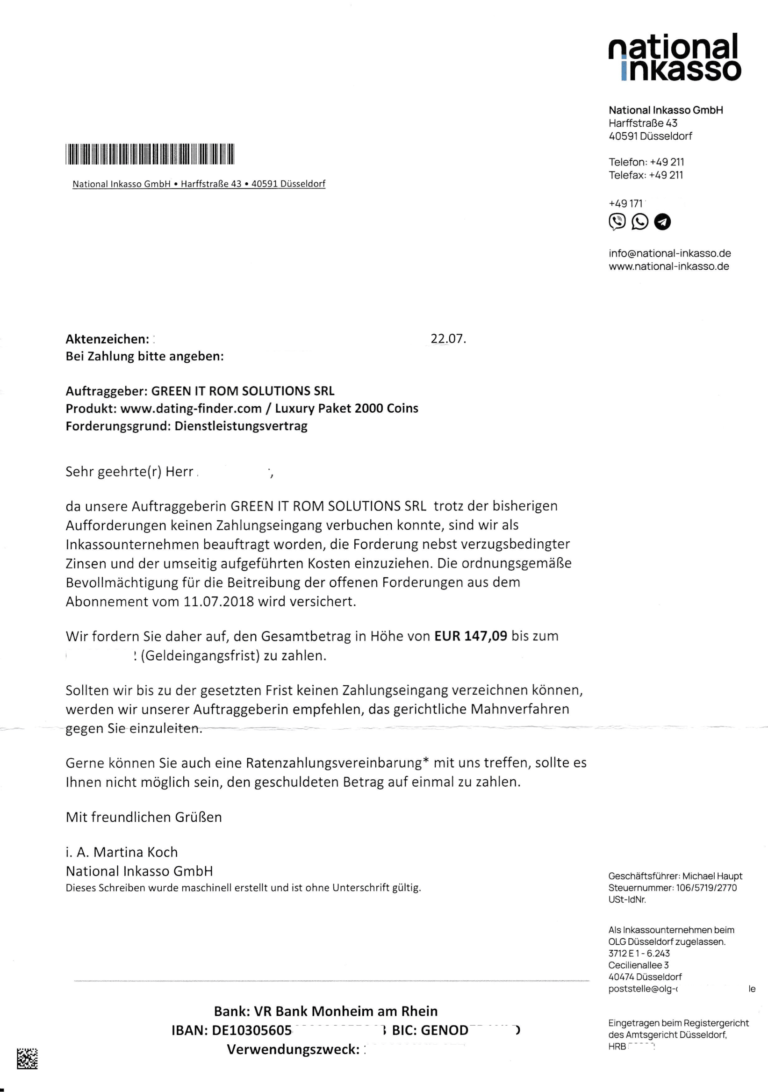 National Inkasso GmbH Zahlungsaufforderung