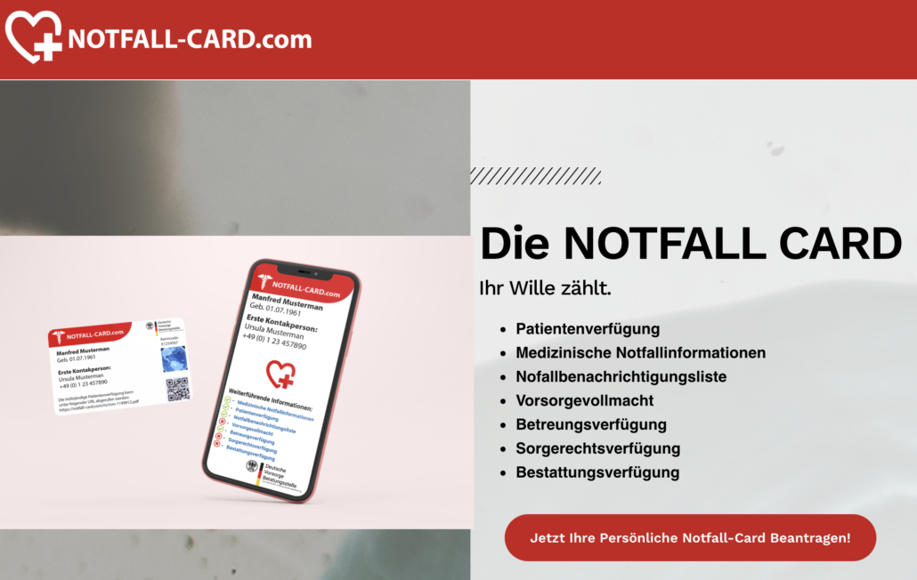 Startseite von Notfall-Card.com