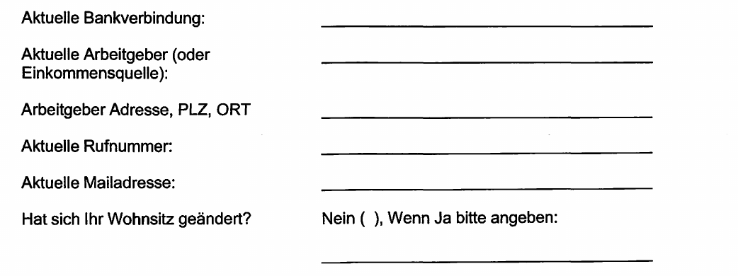 Formular Ratenzahlung und Selbstauskunft von Pajisto: Felder für Bankverbindung, Arbeitgeber, Arbeitgeber-Adresse, Rufnummer, Mailadresse, Wohnsitz