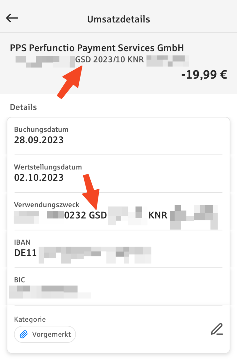 Kontoauszug mit Abbuchung der PPS Perfunctio Payment Services GmbH