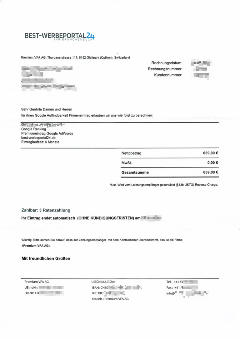 Rechnung der Premium VFA AG