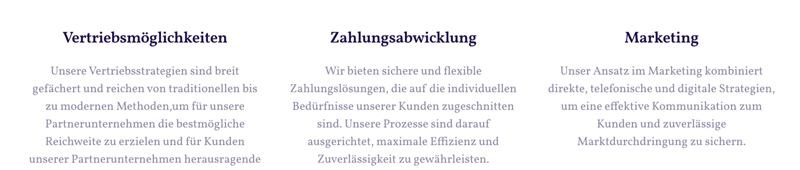 Screenshot von cleverserviceplus.de, dem zweiten Auftritt der Contrada Swiss AG: Vertriebsmöglichkeiten, Zahlungsabwicklung, Marketing mit direkten, telefonischen und digitalen Strategien