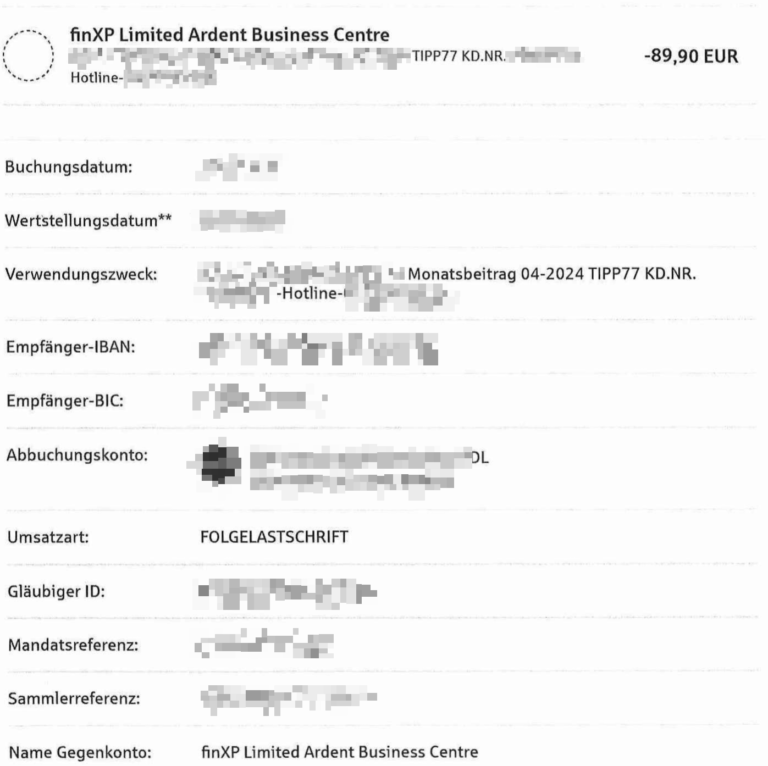 Abbuchung von Tipp77