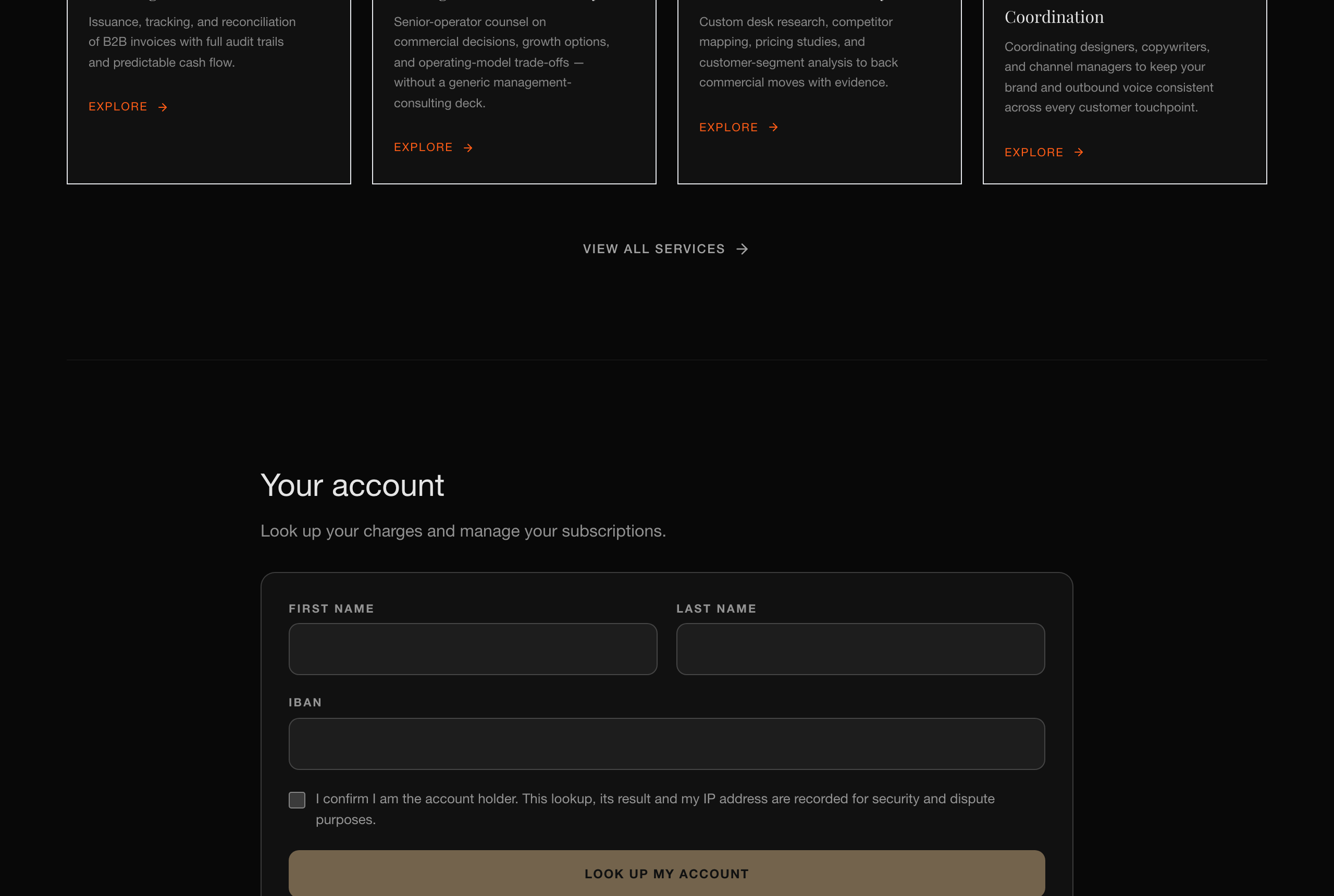 IBAN-Formular auf velaronpay.com: Look up my account
