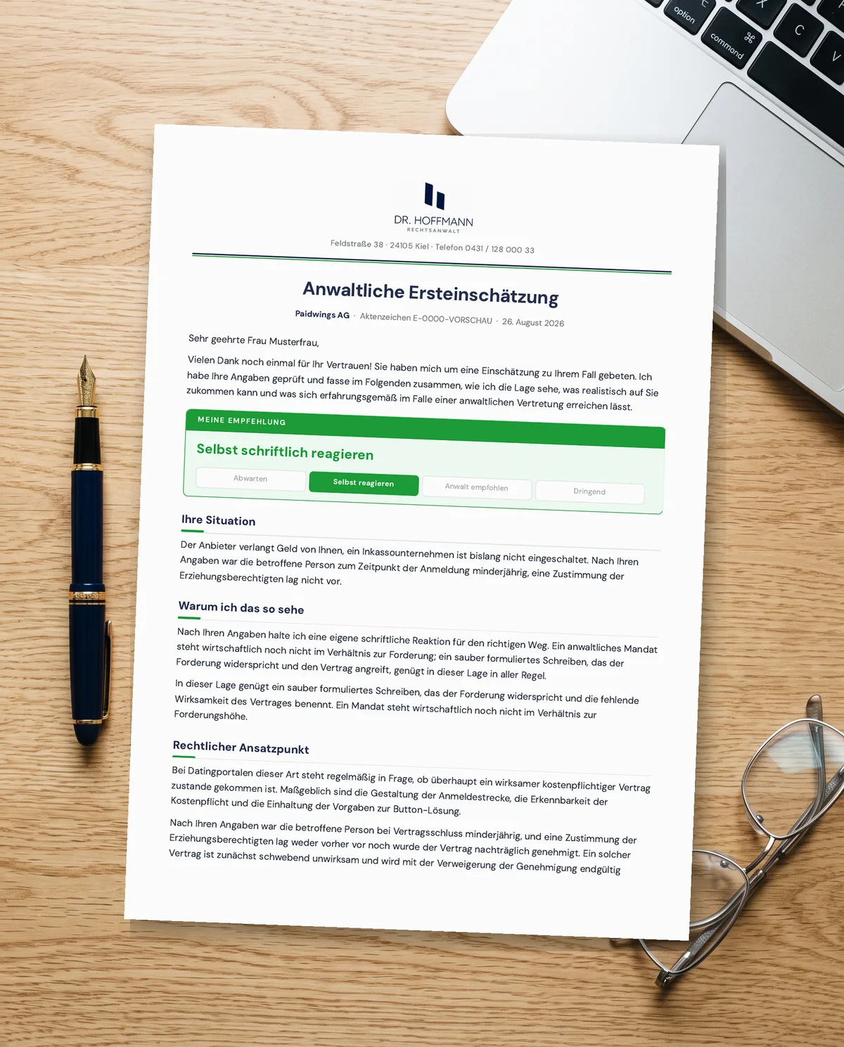 Anwaltliche Ersteinschätzung zu Paidwings AG – Beispiel
