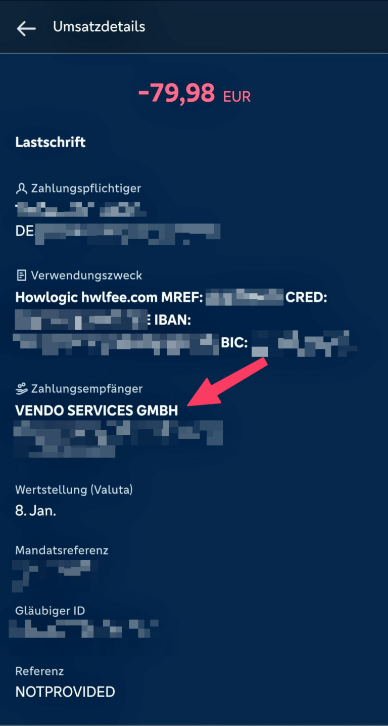 Vendo Services GmbH Abbuchung